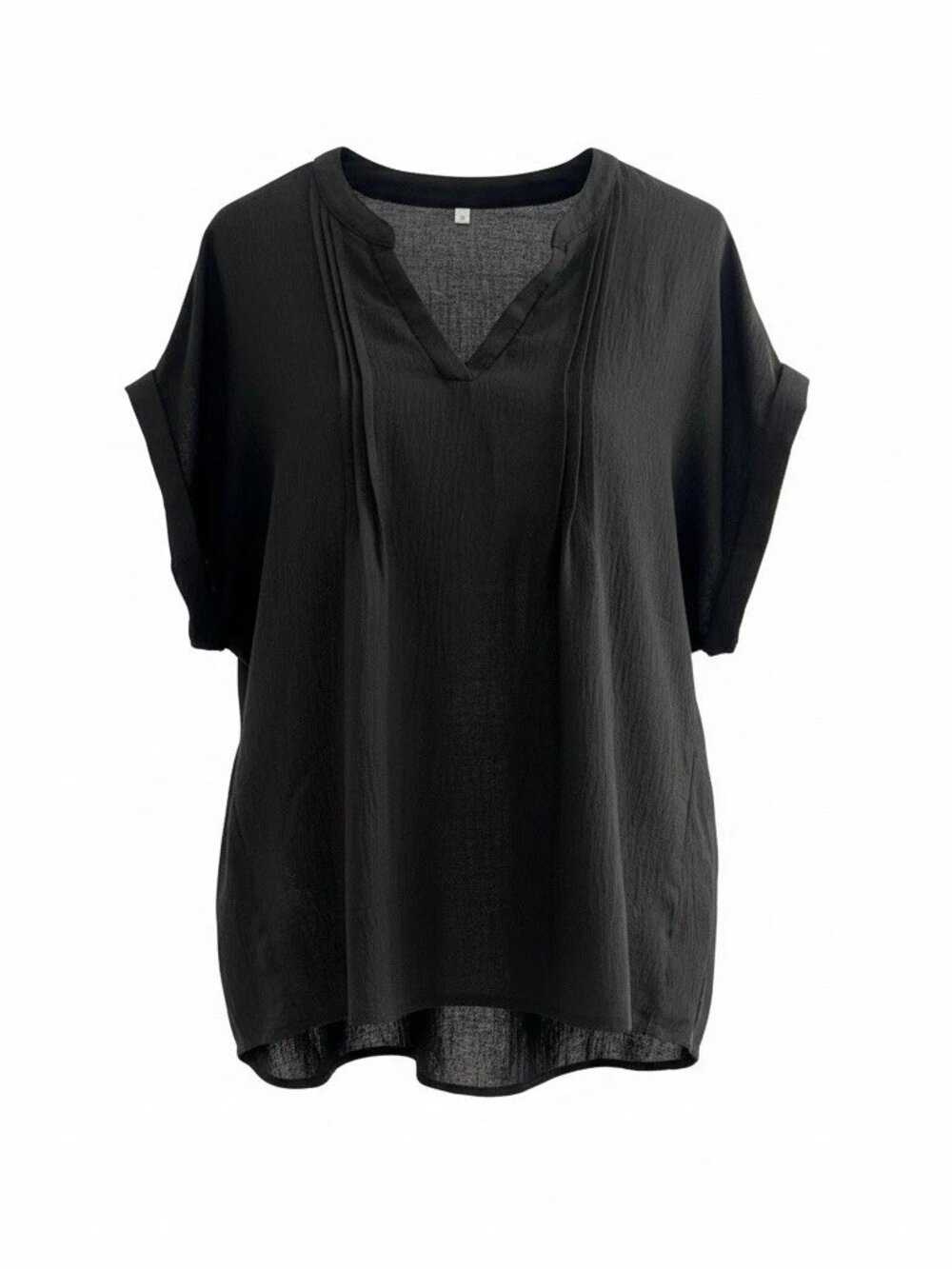 Women's Black Cap Sleeve V-Neck Blouse Top, Size Large